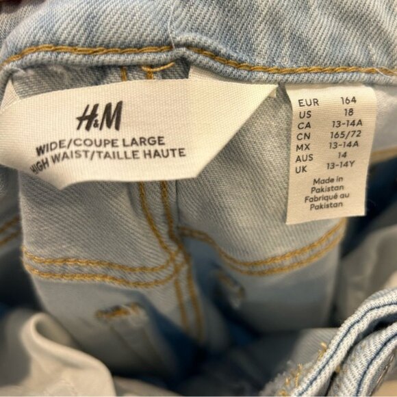 H&M Girl’s WIDE HIGH JEANS Light Denim Blue - Picture 8 of 10